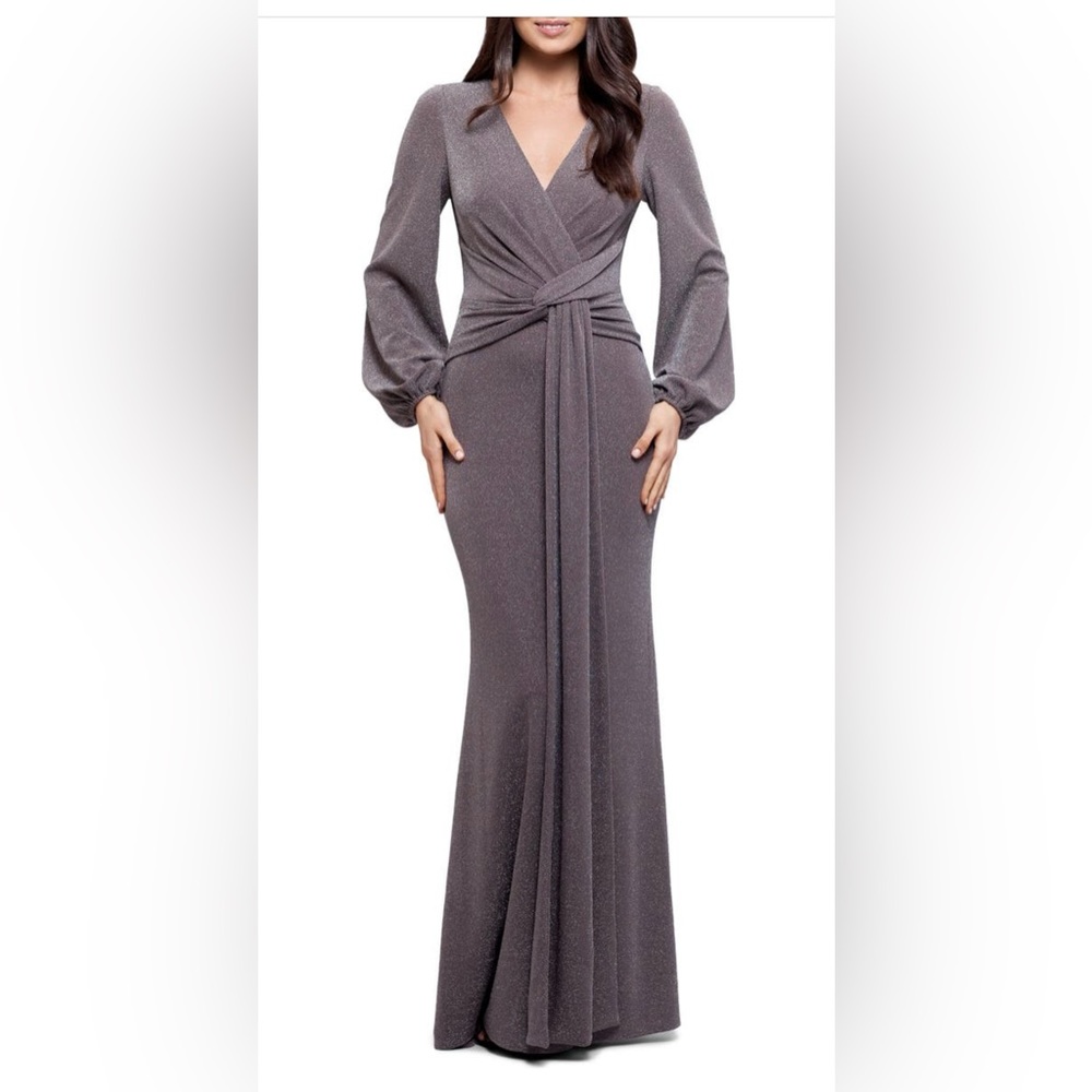 Betsy & Adam Metallic Knit Ling Sleeve Gown - NWT - sz 12 #NYE